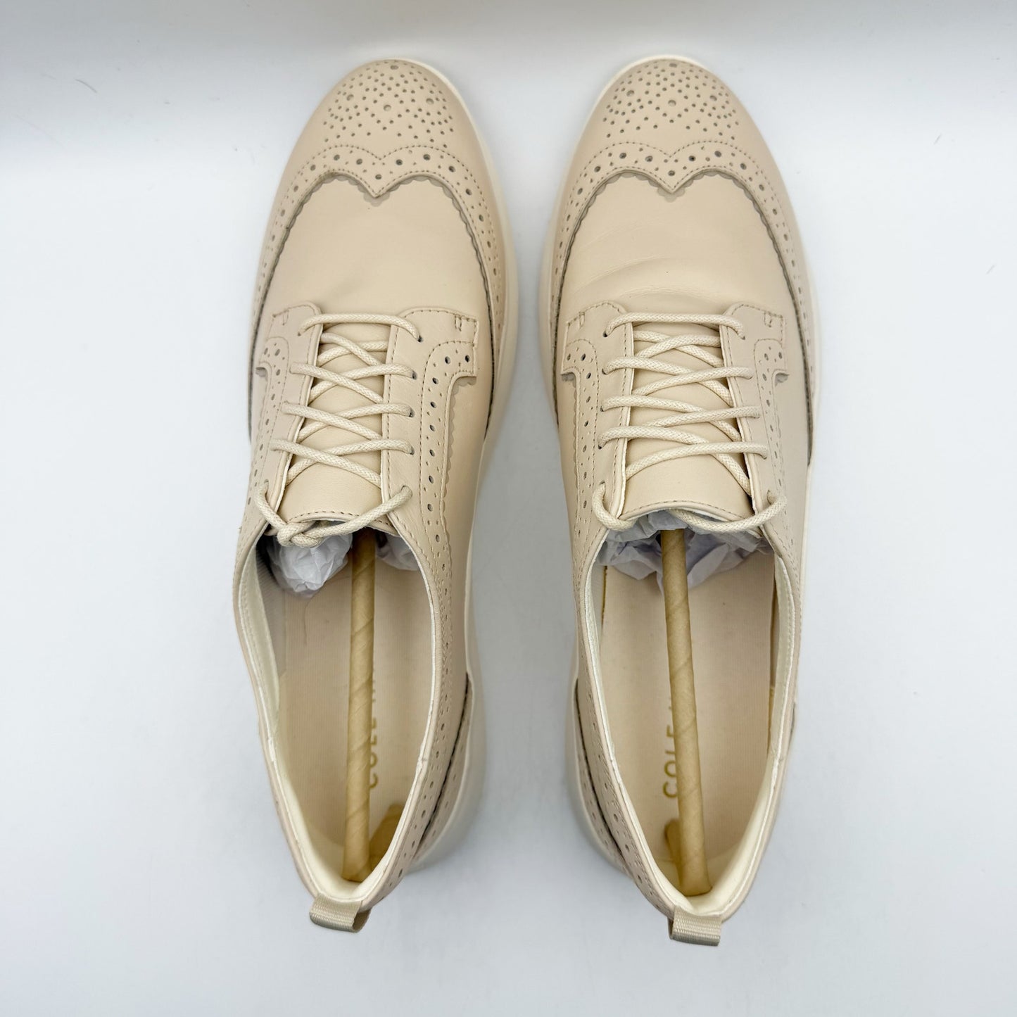 Cole Haan Women Zerogrand Meritt Wing Tip Oxford Shoe US 7.5 M Beige Leather NIB