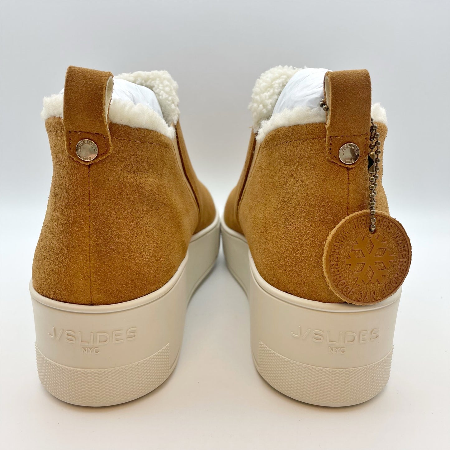 J/Slides Women's Magic Pull On Platform Sneaker Sz 8.5 Tan/Brown Waterproof NIB