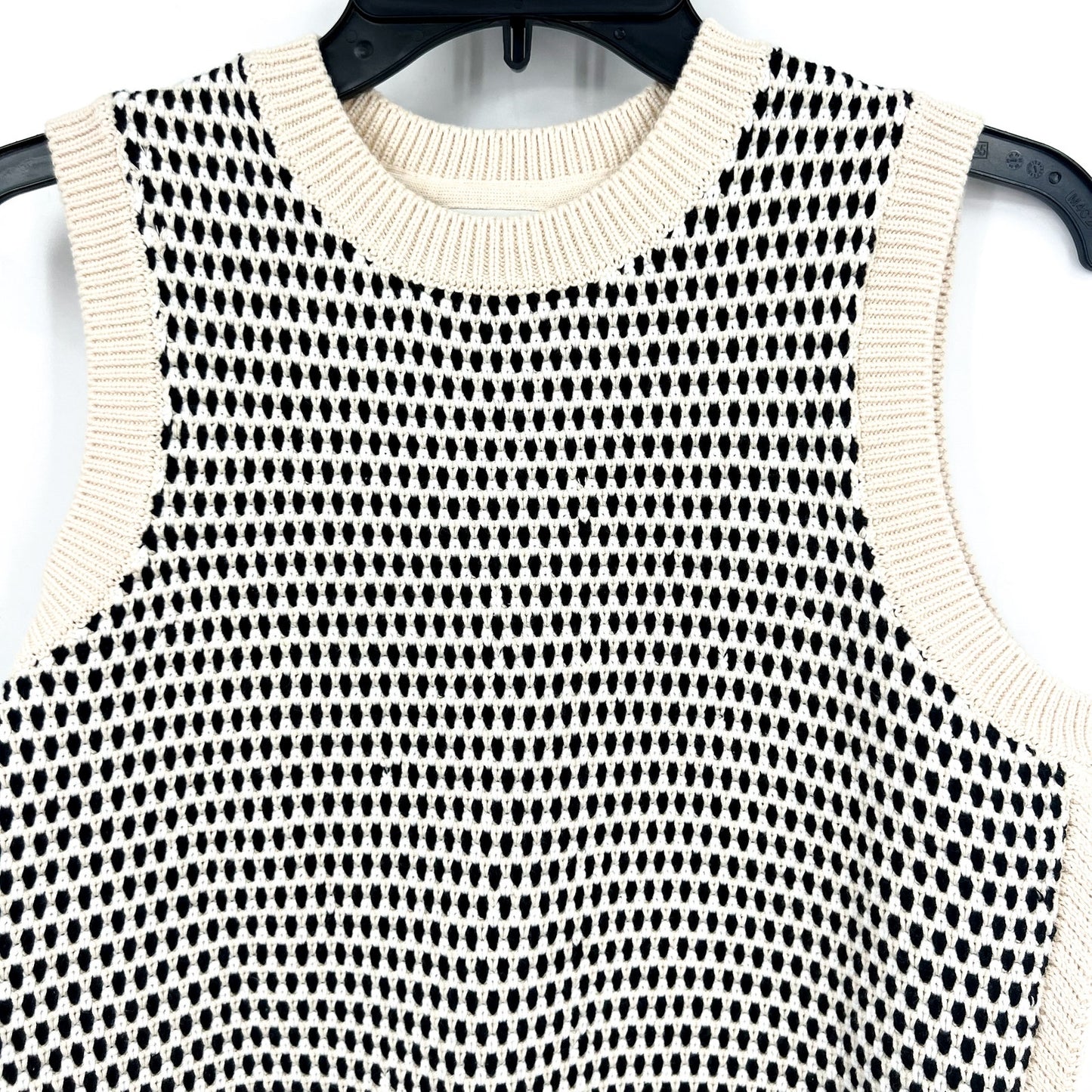 VARLEY Womens Knowles Textured Knit Vest Top XS Birch Cream Black Stitch NWOT