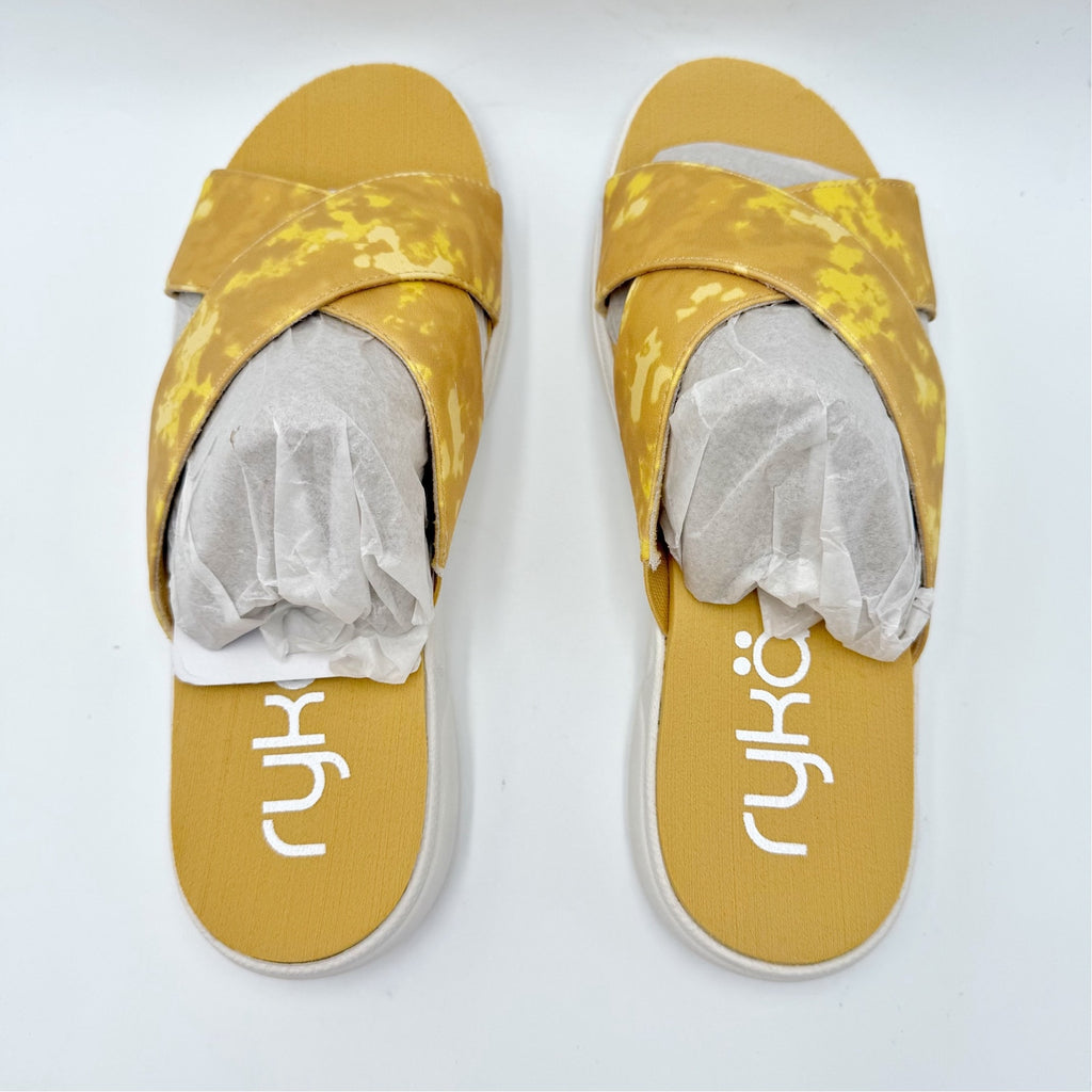Ryka Womens Malin Slide Sandals Size 9 M EU 39 Yellow Print Comfort NIB