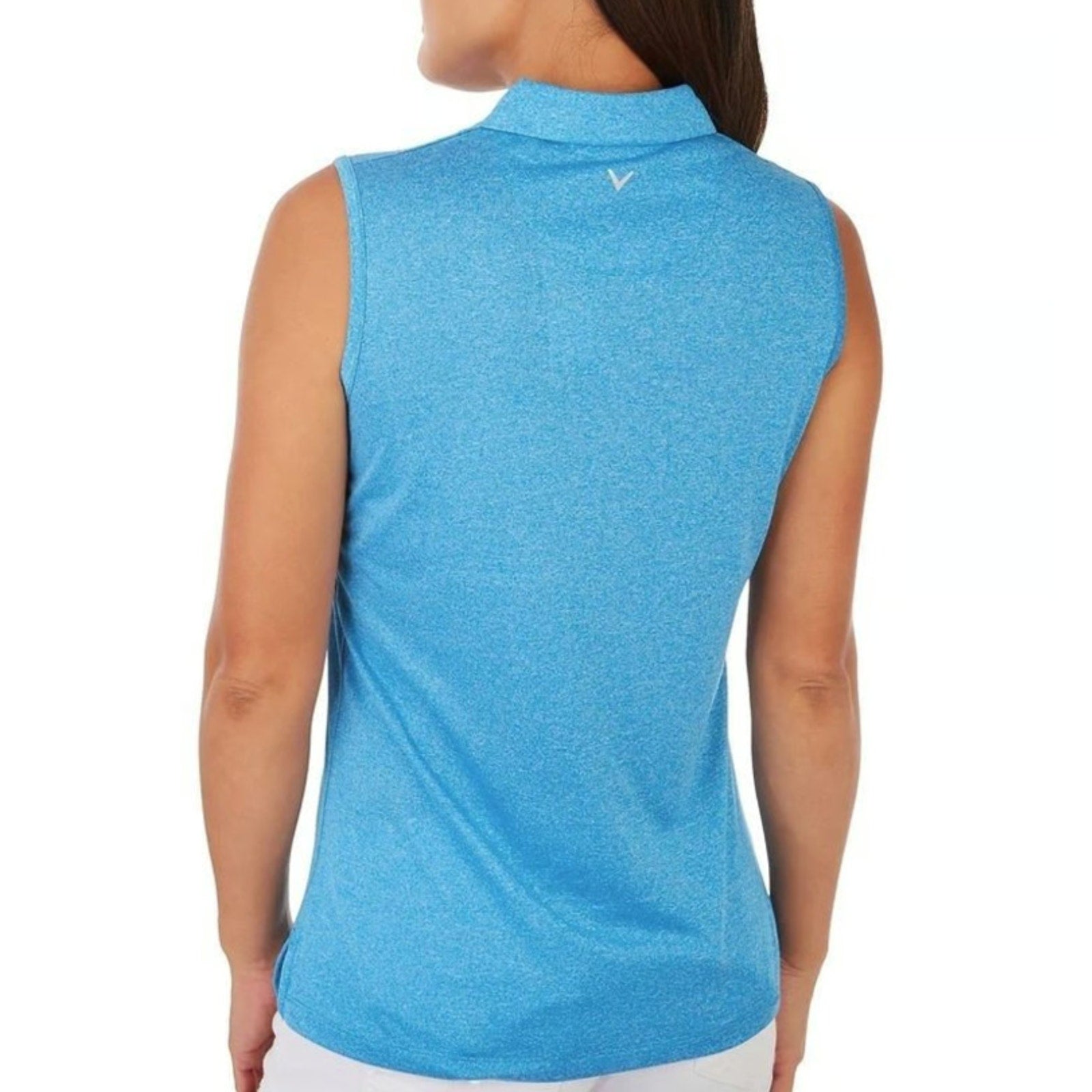 CALLAWAY Womens Polo Shirt Large Vivid Blue Heather 1/4 Zip Sleeveless NWT