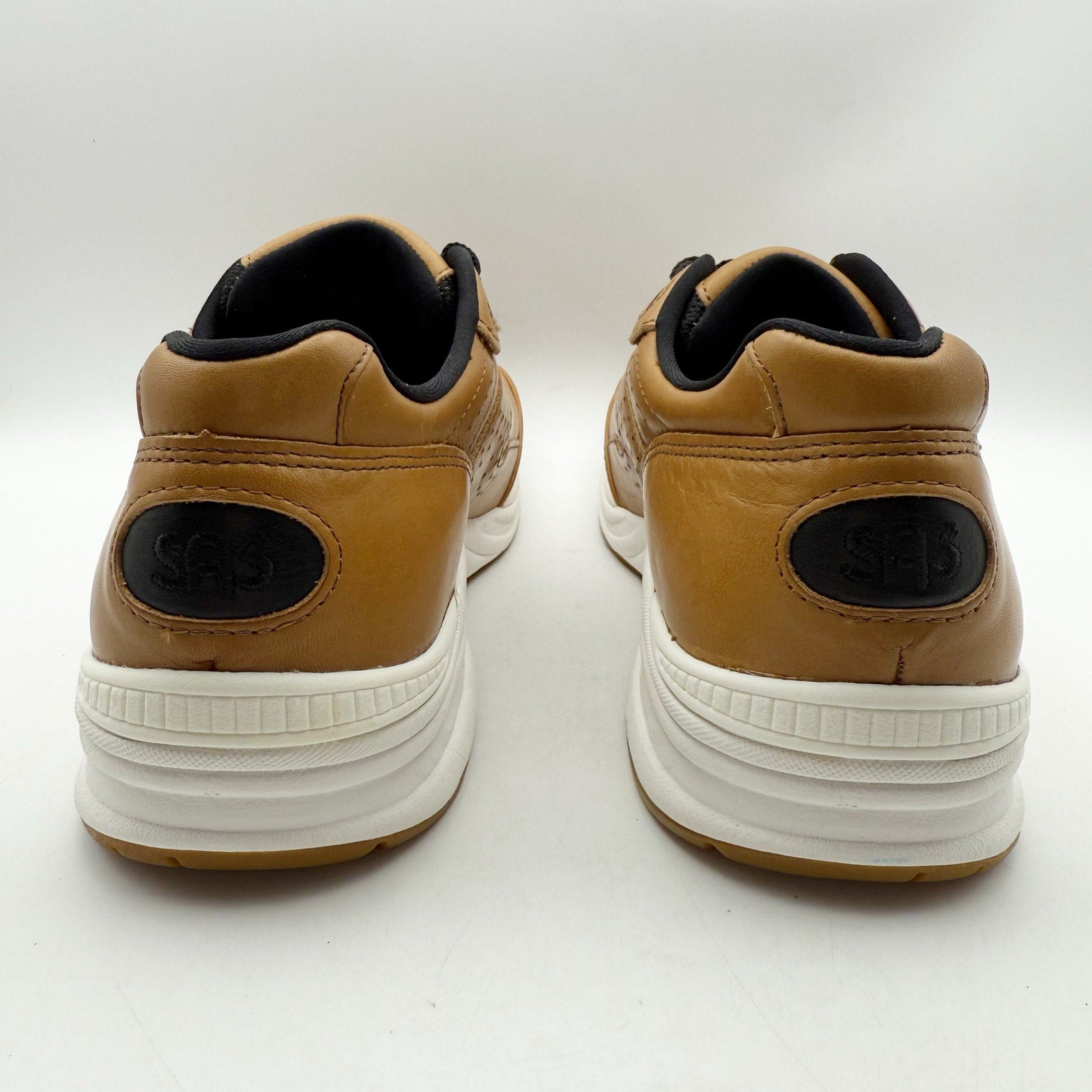 SAS Mens Journey Lux Leather Sneakers US 9.5 M Brown White Lace Up NIB