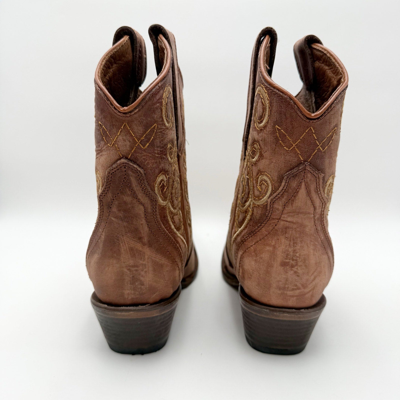Circle G Women L6070 LD Bronze Ankle Boot US 7.5 M Brown Leather Embroidery NWOB