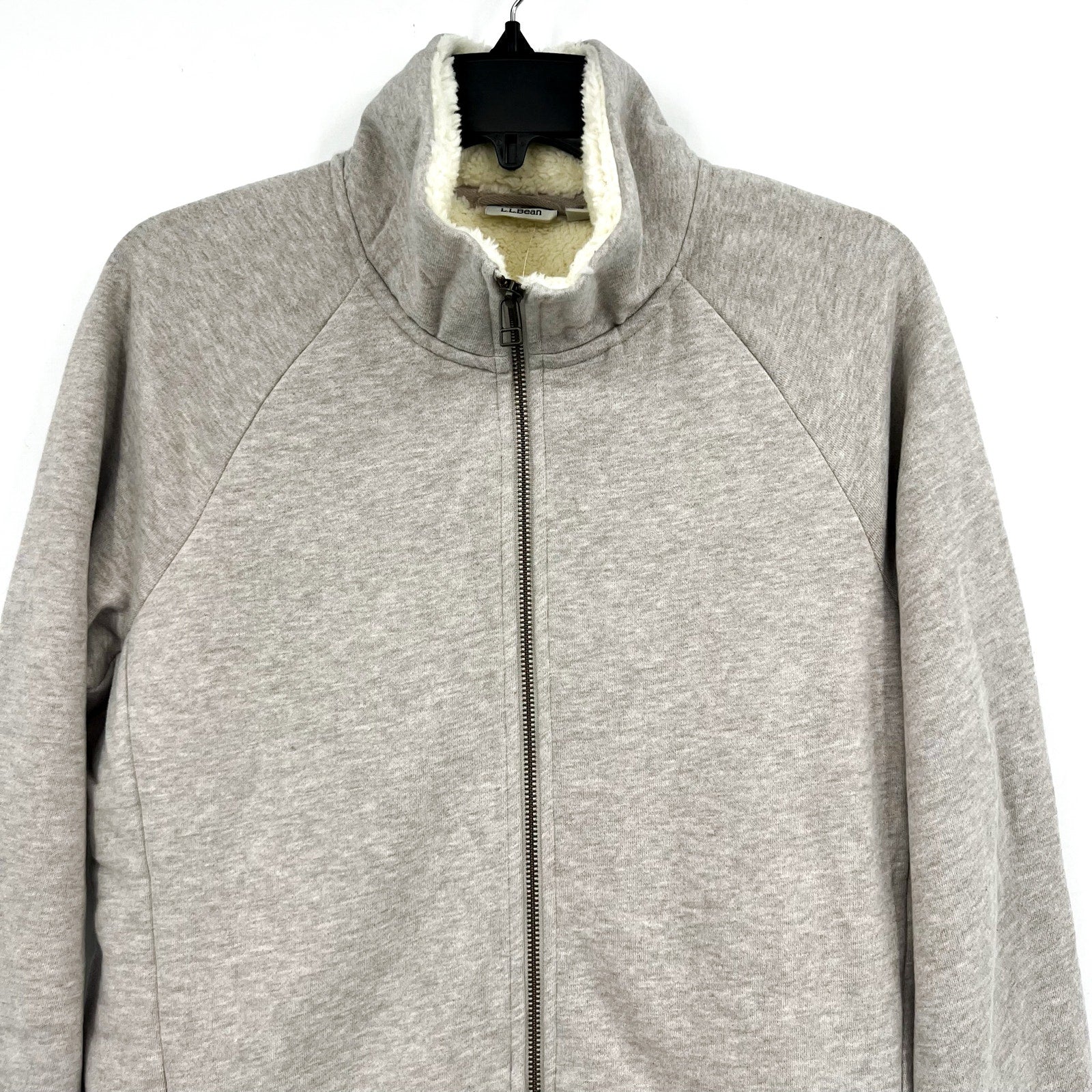 L.L. BEAN Womens 1912 Sherpa Lined Tunic Jacket Medium Grey Oatmeal Full Zip NWT
