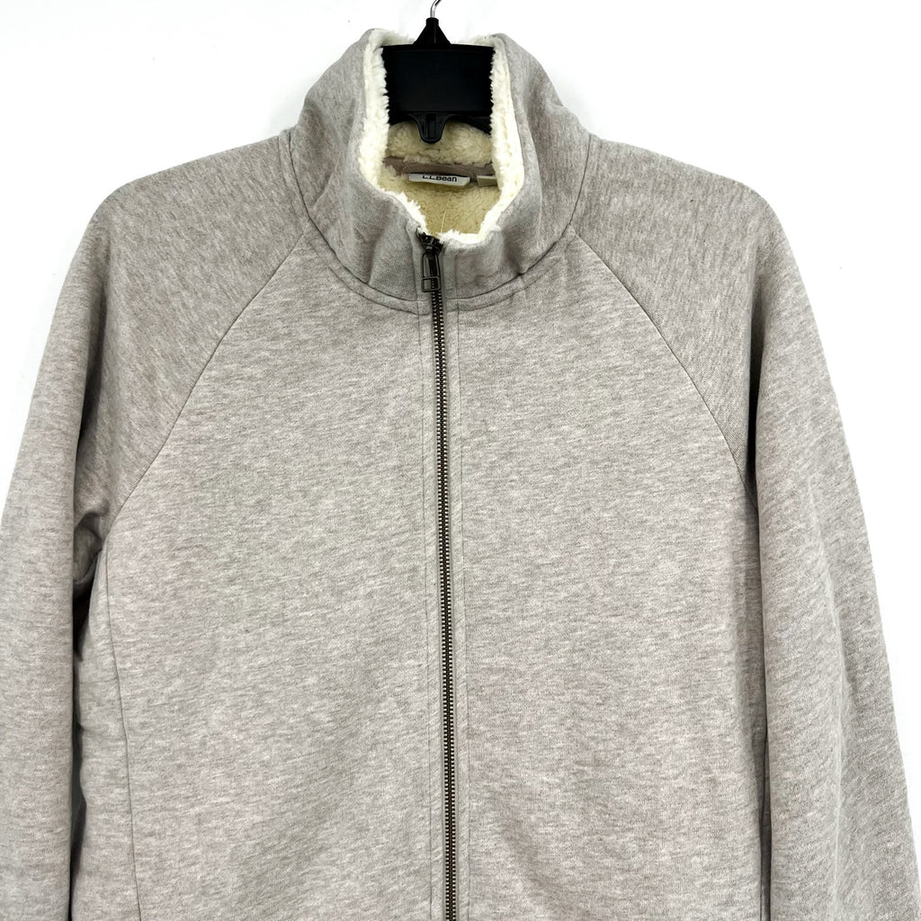 L.L. BEAN Womens 1912 Sherpa Lined Tunic Jacket Medium Grey Oatmeal Full Zip NWT