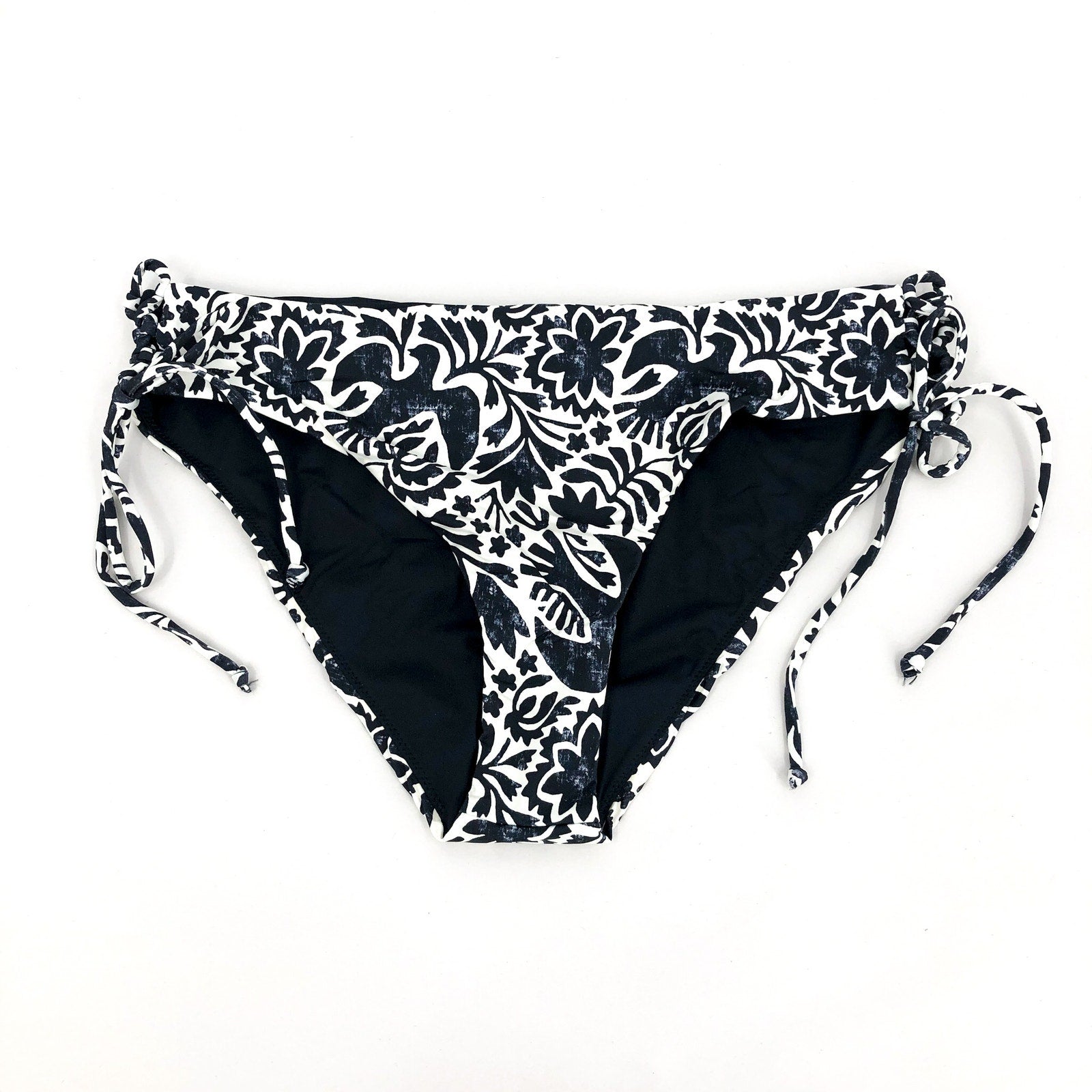 PRANA Women's Ruby Beach Bottom Small Black Flora Fauna Print Side Lace NWT