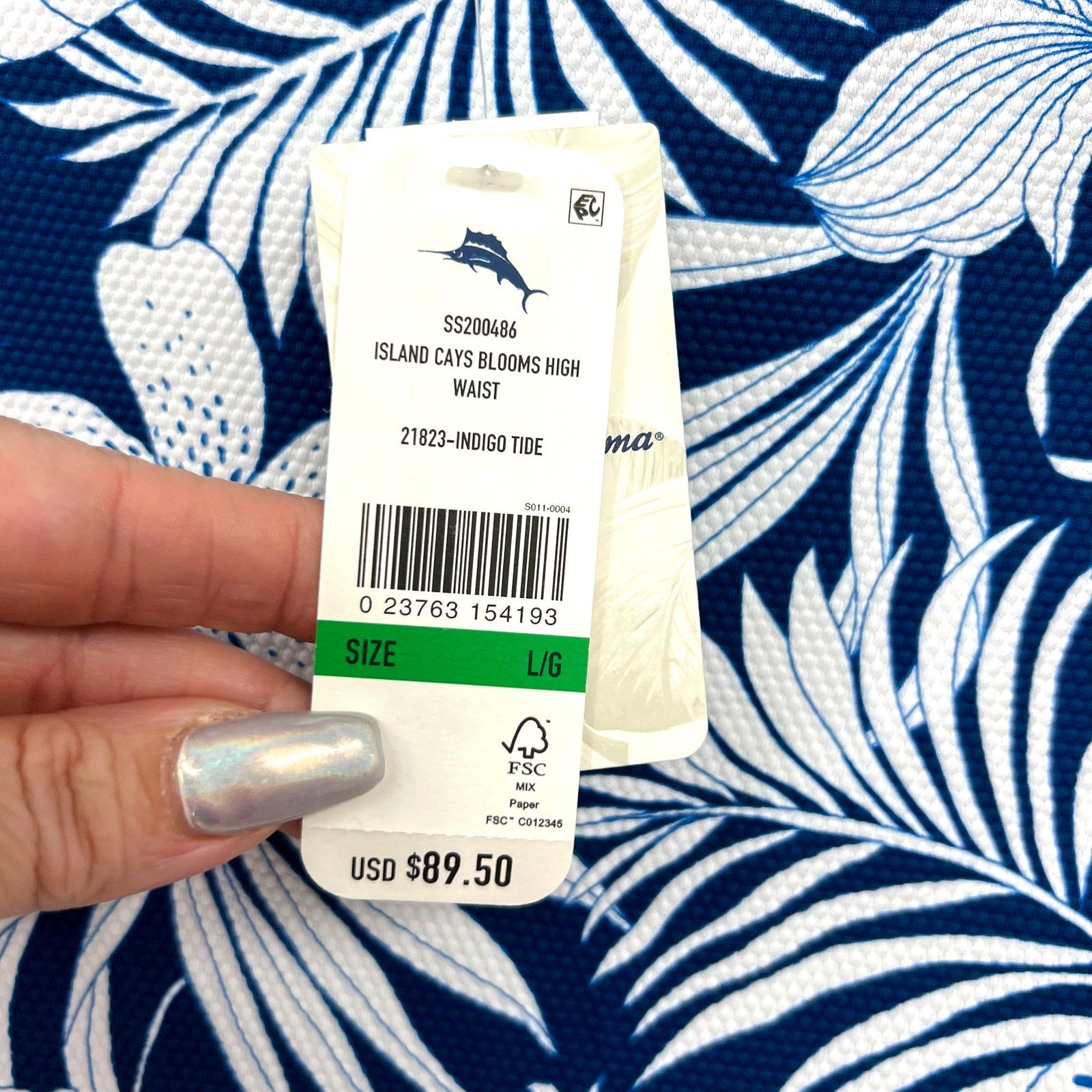 TOMMY BAHAMA Womens Island Cays Blooms Bikini Bottom Large Blue White NWT