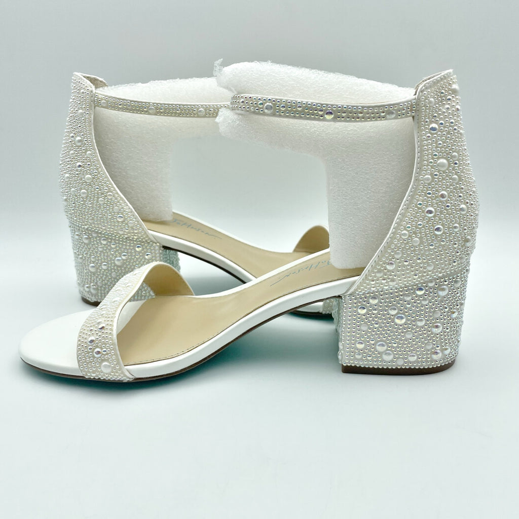 Betsey Johnson Womens Mari Heeled Sandals Size 6.5 EU 37 White Rhinestone NIB