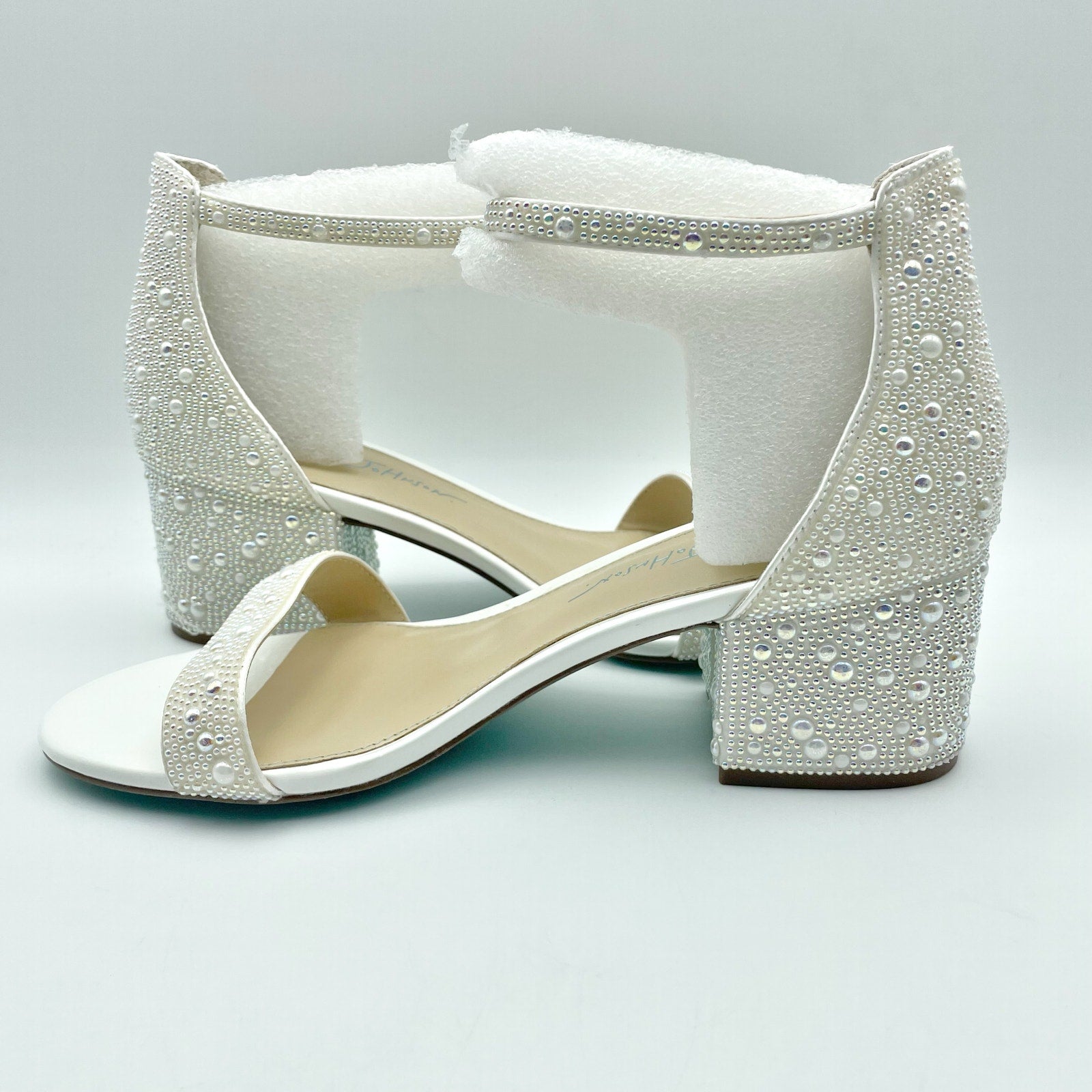 Betsey Johnson Womens Mari Heeled Sandals Size 6.5 EU 37 White Rhinestone NIB