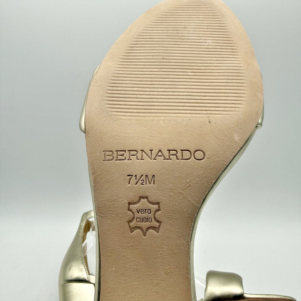 Bernardo Womens Bowie Heeled Sandal US 7.5 M Gold Champagne Leather NWOB