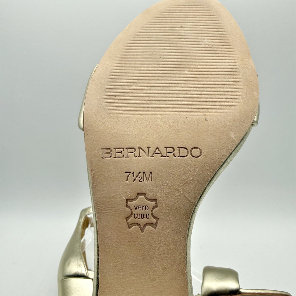 Bernardo Womens Bowie Heeled Sandal US 7.5 M Gold Champagne Leather NWOB