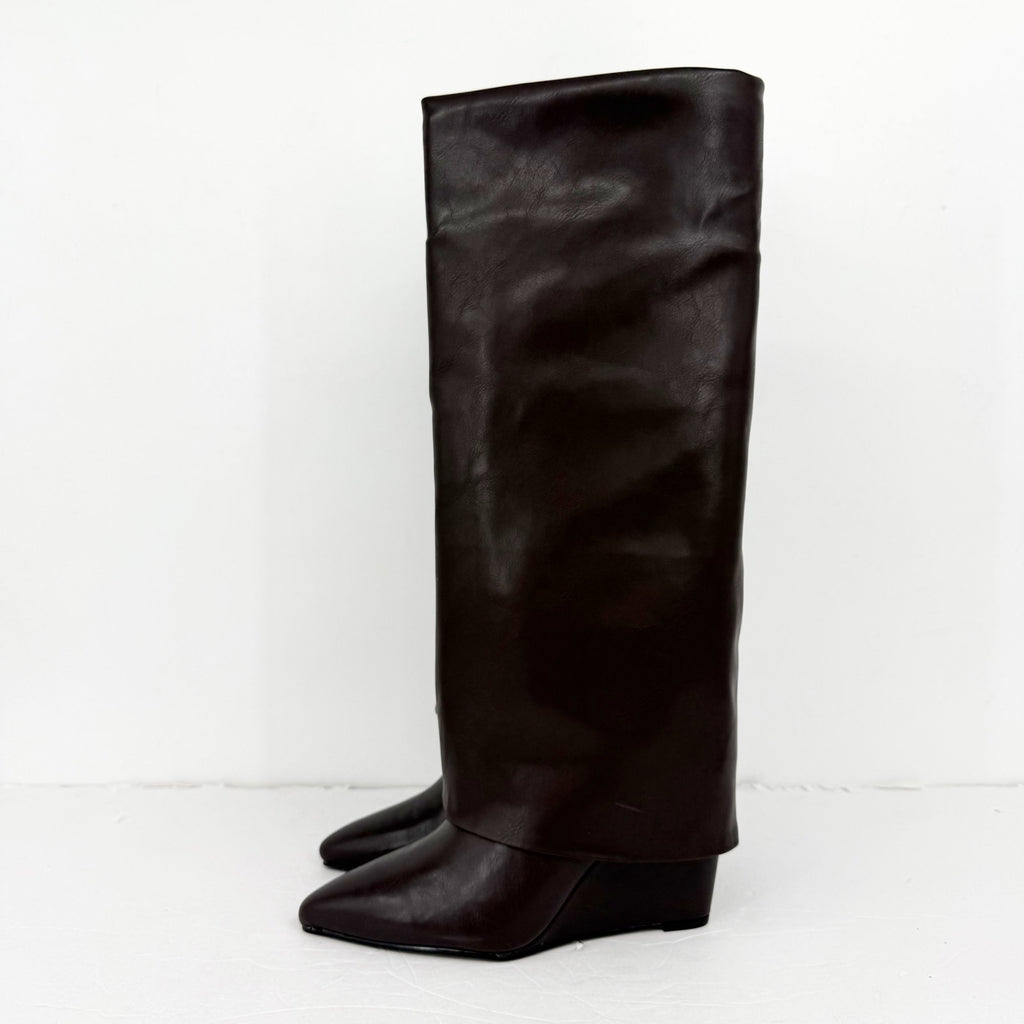 Madden Girl Womens Evander Fold-Over Knee High Boots US 6 Dark Brown NIB
