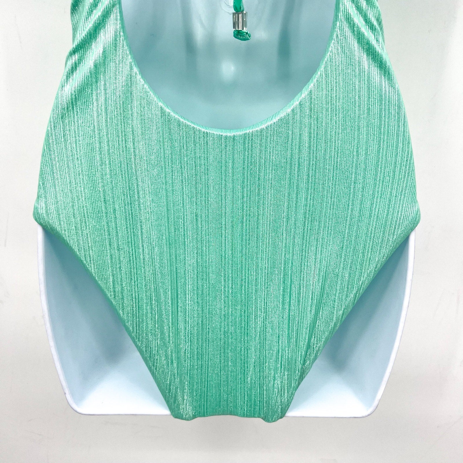 BECCA Oragami Textured Knotted One Piece Swimsuit Small Green Aqua Sea NWT