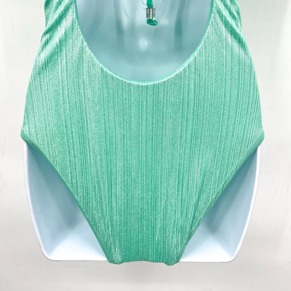 BECCA Oragami Textured Knotted One Piece Swimsuit Small Green Aqua Sea NWT