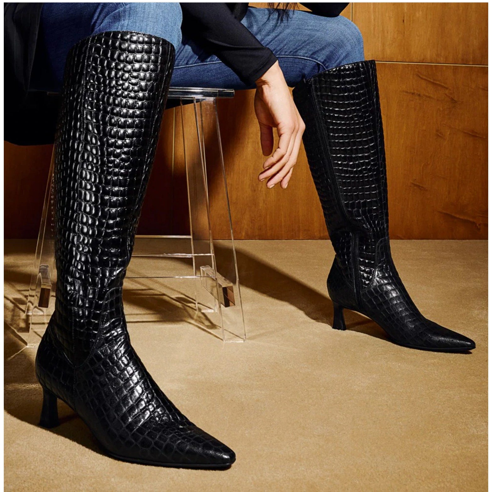 Naturalizer Deesha Knee High Boot US 11 WIDE- EXTRA WIDE CALF Black Croco NWOB
