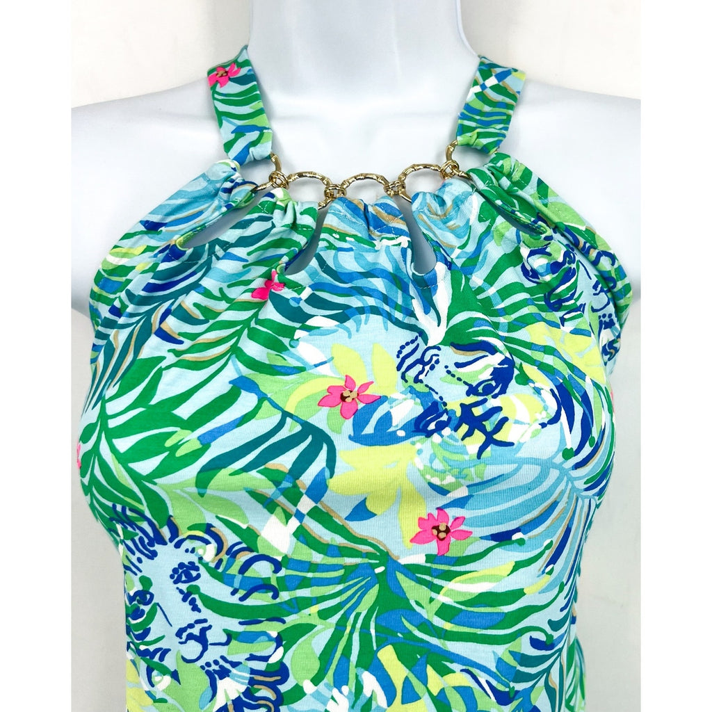 LILLY PULITZER Women's Shirelle Skirted Romper XS Green Via Parigi Lion NWOT