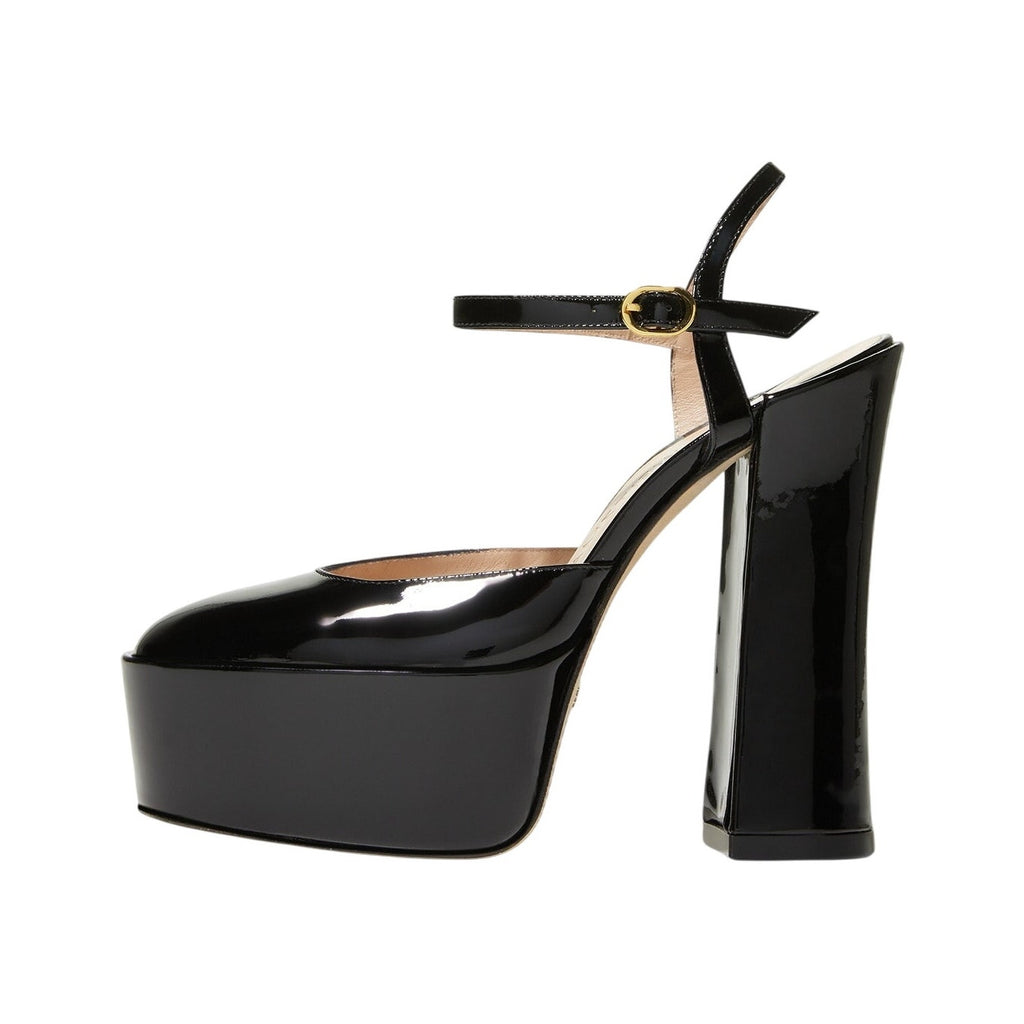Stuart Weitzman Womens Skyhigh 145 Ankle Strap Pump US 9.5 Black Leather NWOB
