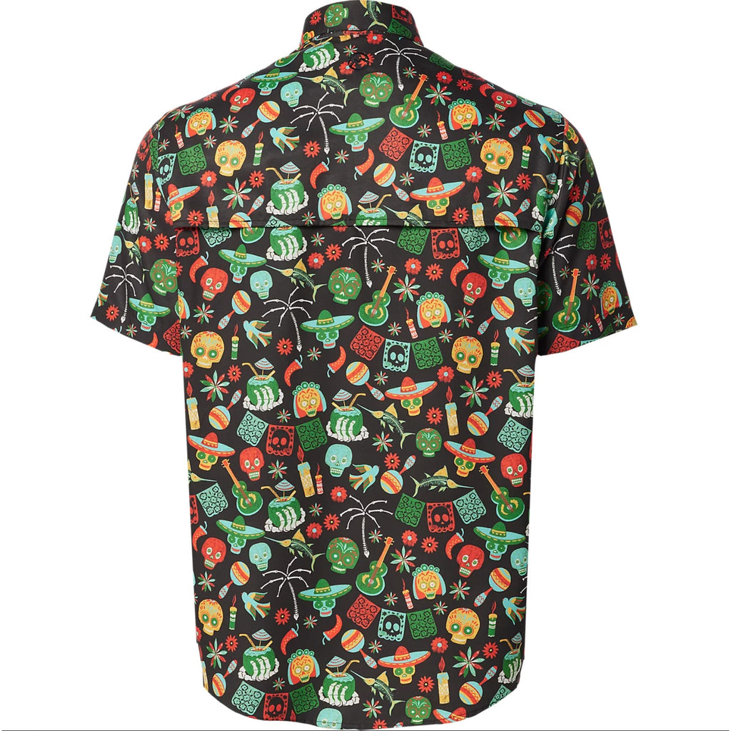 Magellan Mens Dia De Los Muertos Fishing Shirt Large Black Short Sleeve NWOT