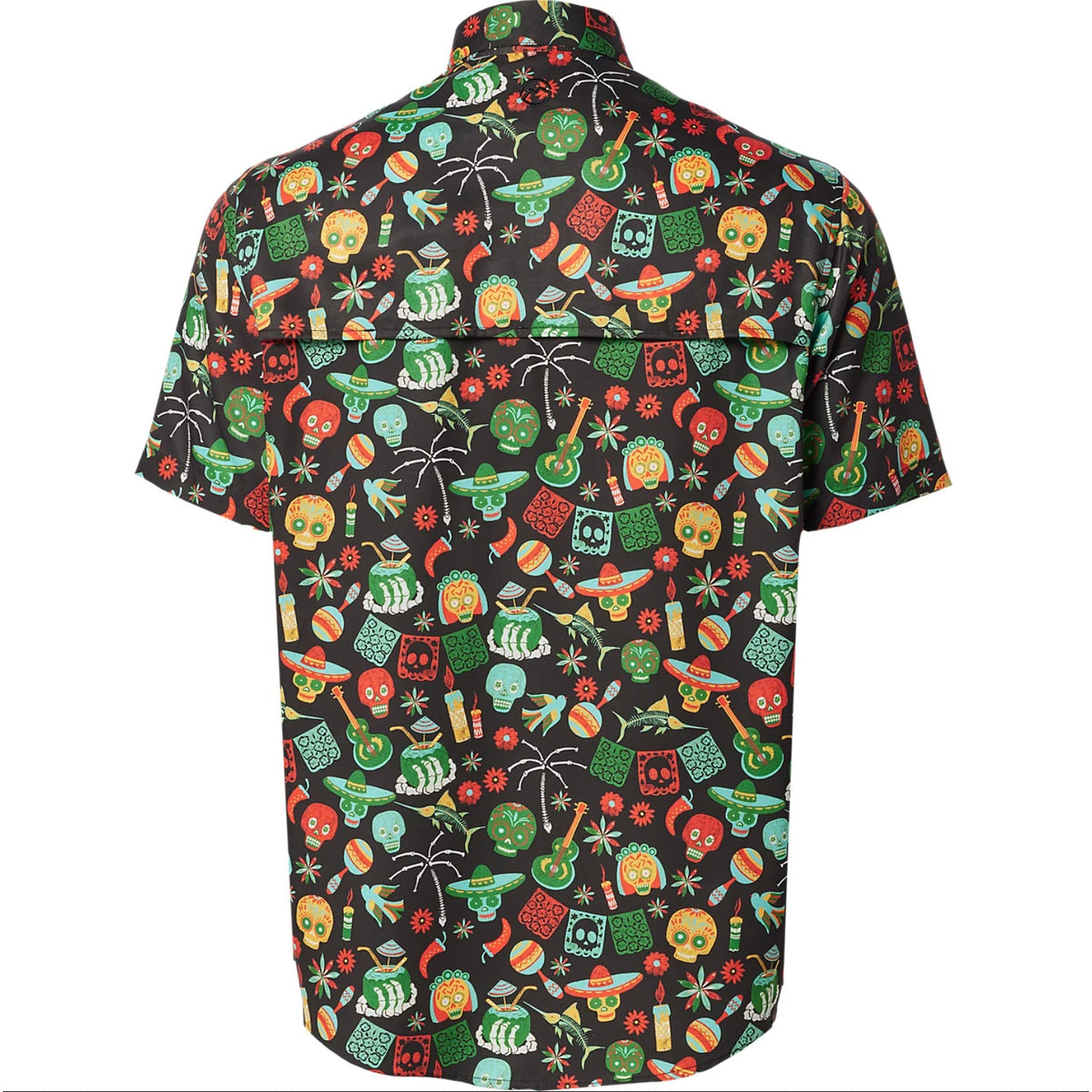 Magellan Mens Dia De Los Muertos Fishing Shirt Large Black Short Sleeve NWOT