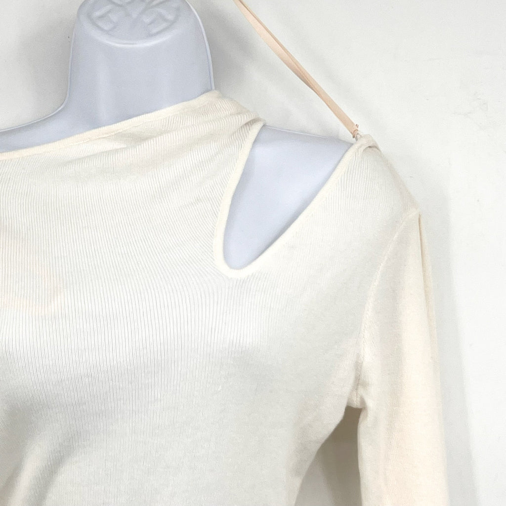 BCBGENERATION Women's Cutout Sweater Small White Marshmallow Small NWT