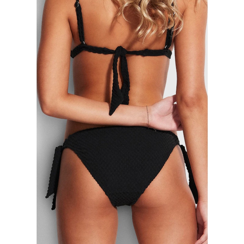 SEAFOLLY Riviera Hipster Tie Side Bikini Bottom Size 6 Black Textured NWT
