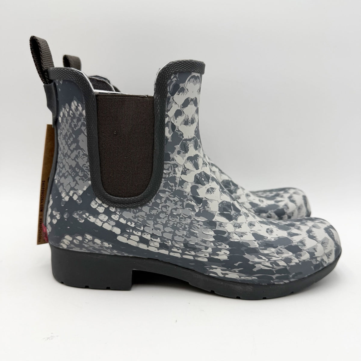 Chooka Womens Eastlake Chelsea Rain Ankle Boot Size 6 Grey Snake Waterproof NWT