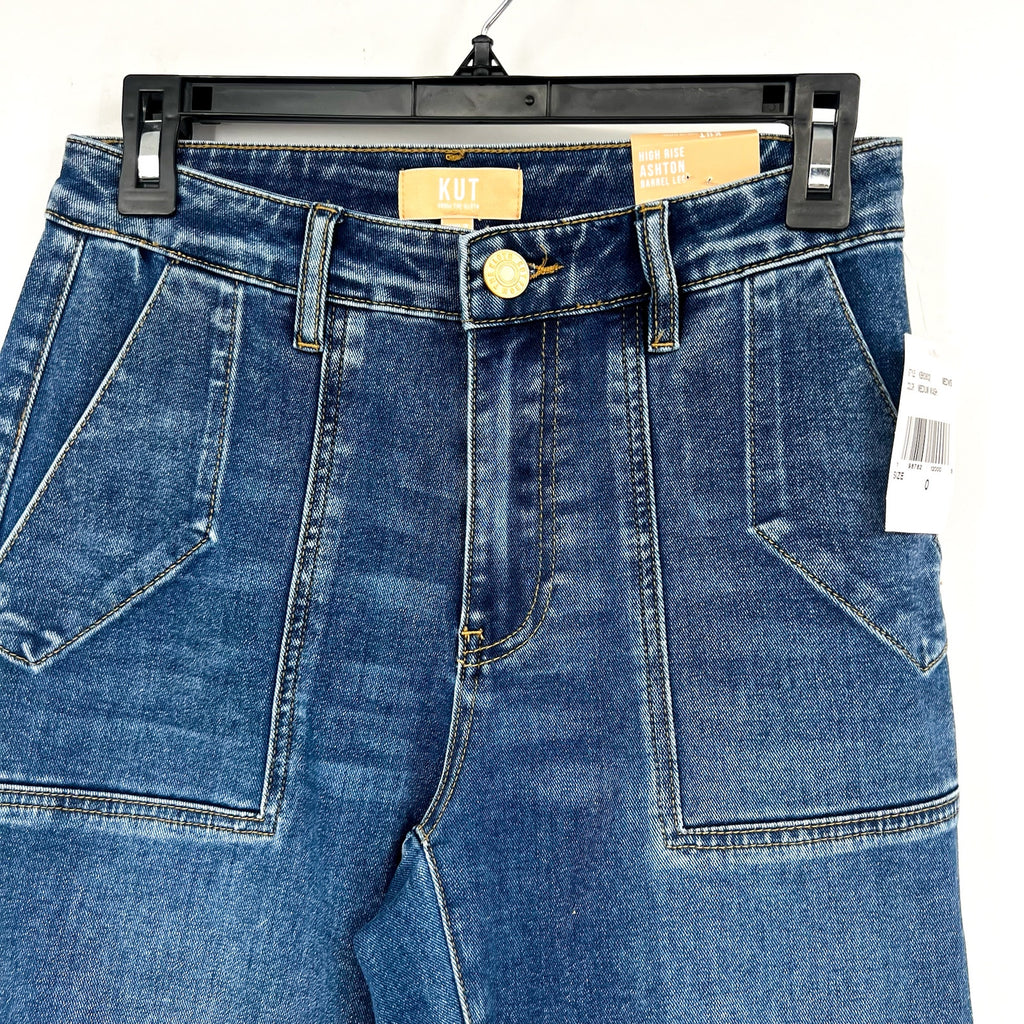 KUT FROM THE KLOTH Women's Ashton Barrel Leg Jeans Size 0 Blue Medium Wash NWT