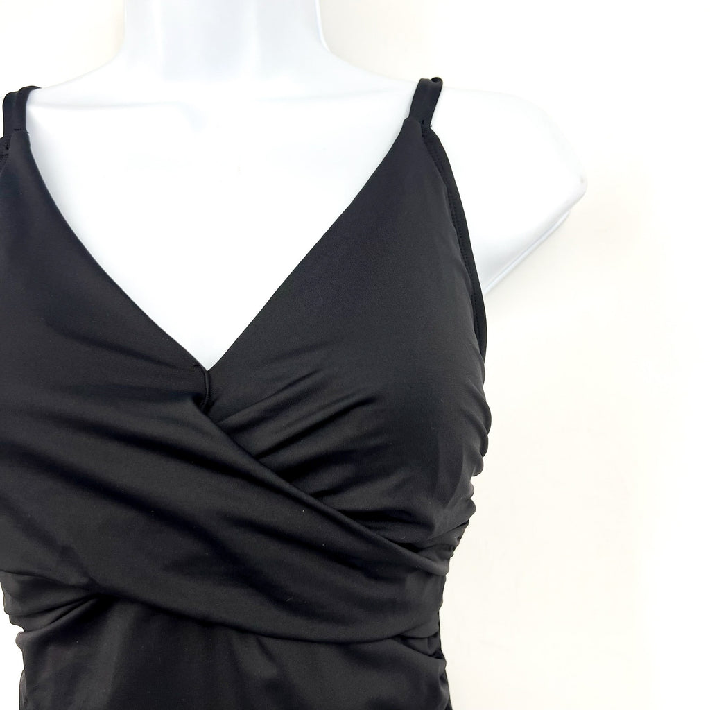 TOMMY BAHAMA Pearl Cross Front One-Piece Swimsuit Size 14 Black OTS NWT