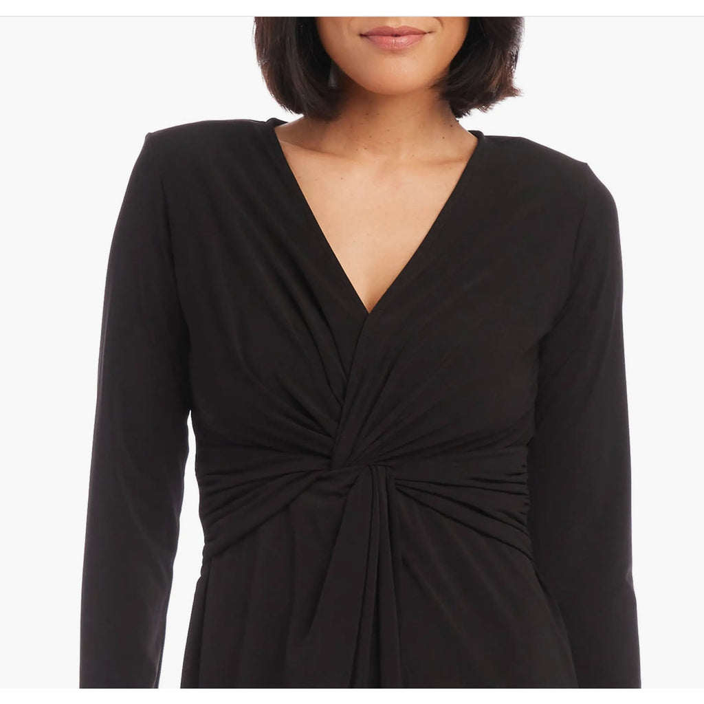 KAREN KANE Women's Twist Front Dress Large Black Stretch Long Sleeve NWT