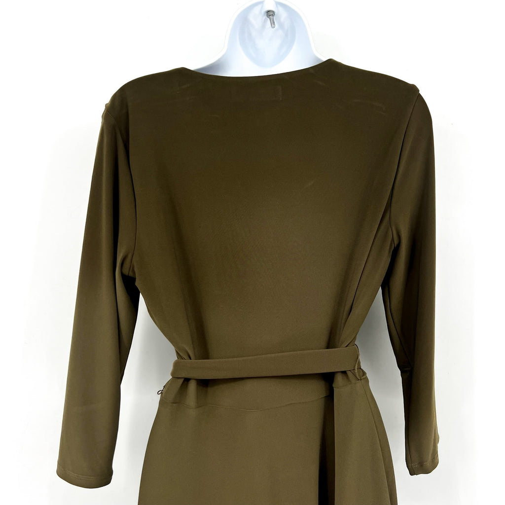 LAUREN RALPH LAUREN Surplice Jersey Dress Size 8 Olive Green Faux Wrap Belt NWT