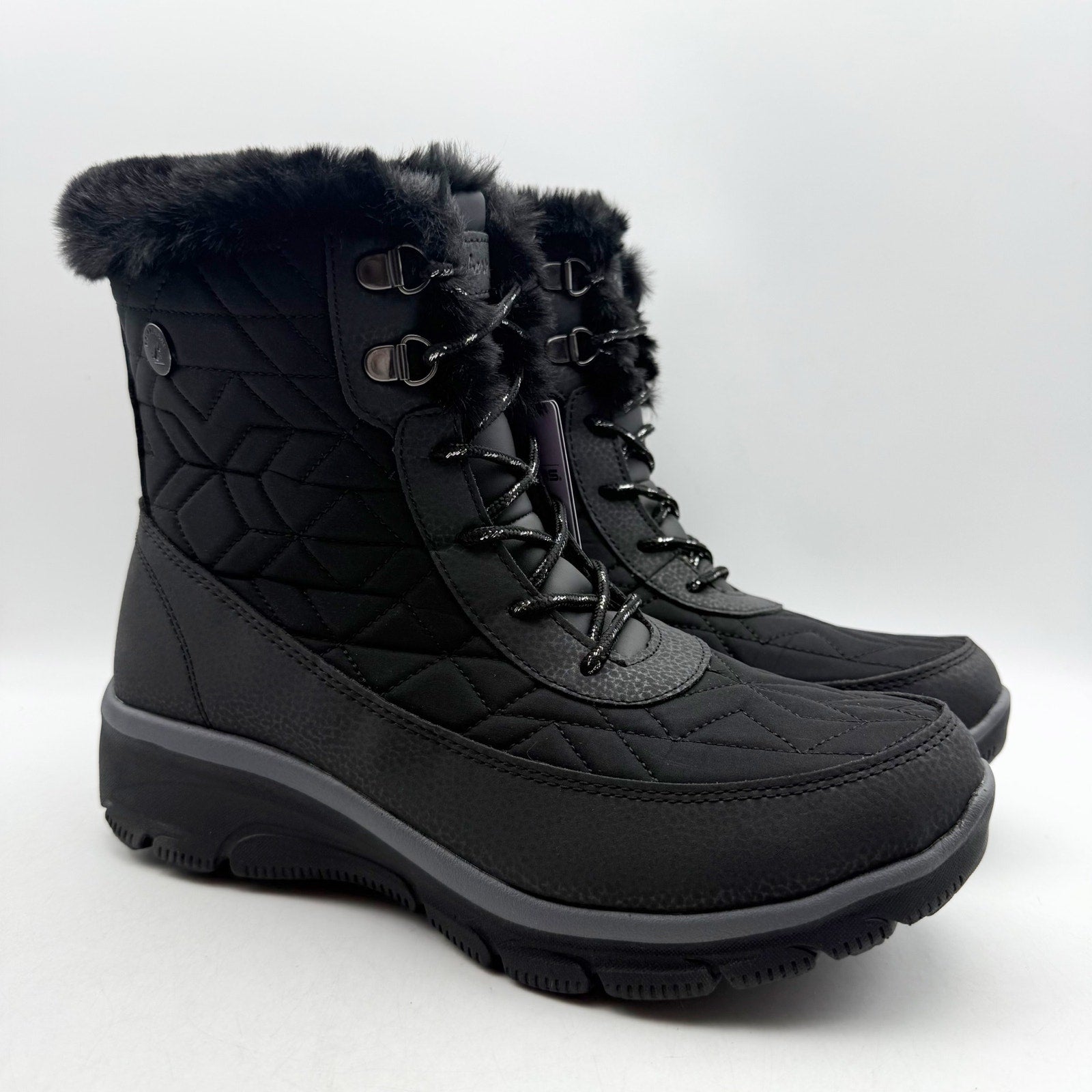 Skechers Womens Easy Going Frostline Winter Boots US 8.5 Black Waterproof NWT