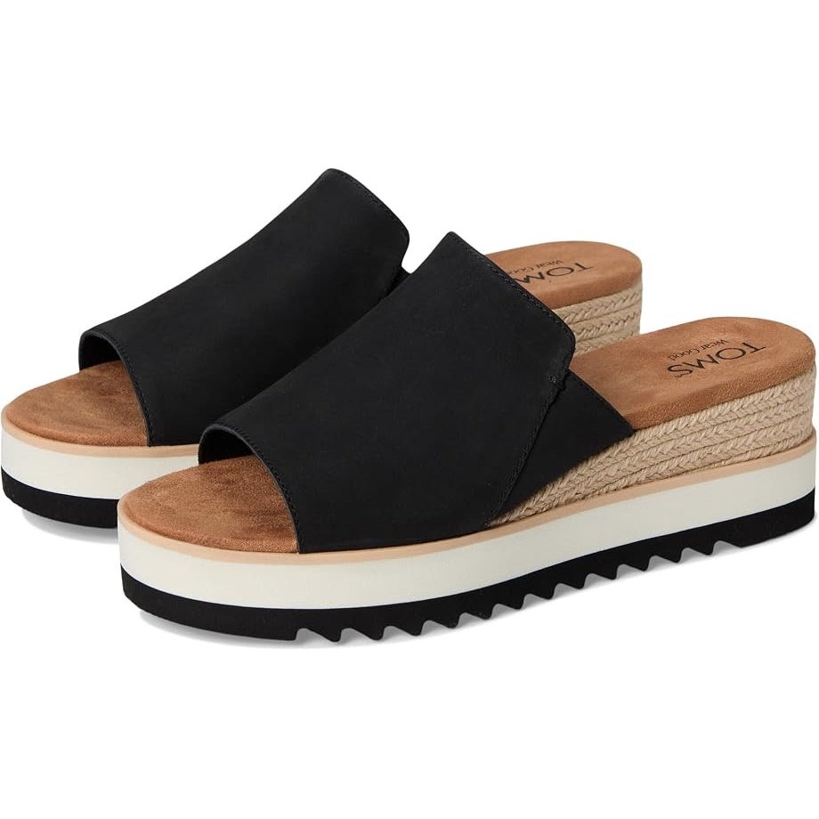 TOMS Womens Diana Mule Platform Wedge Sandals Size 7.5 EU 38 Black Leather NIB