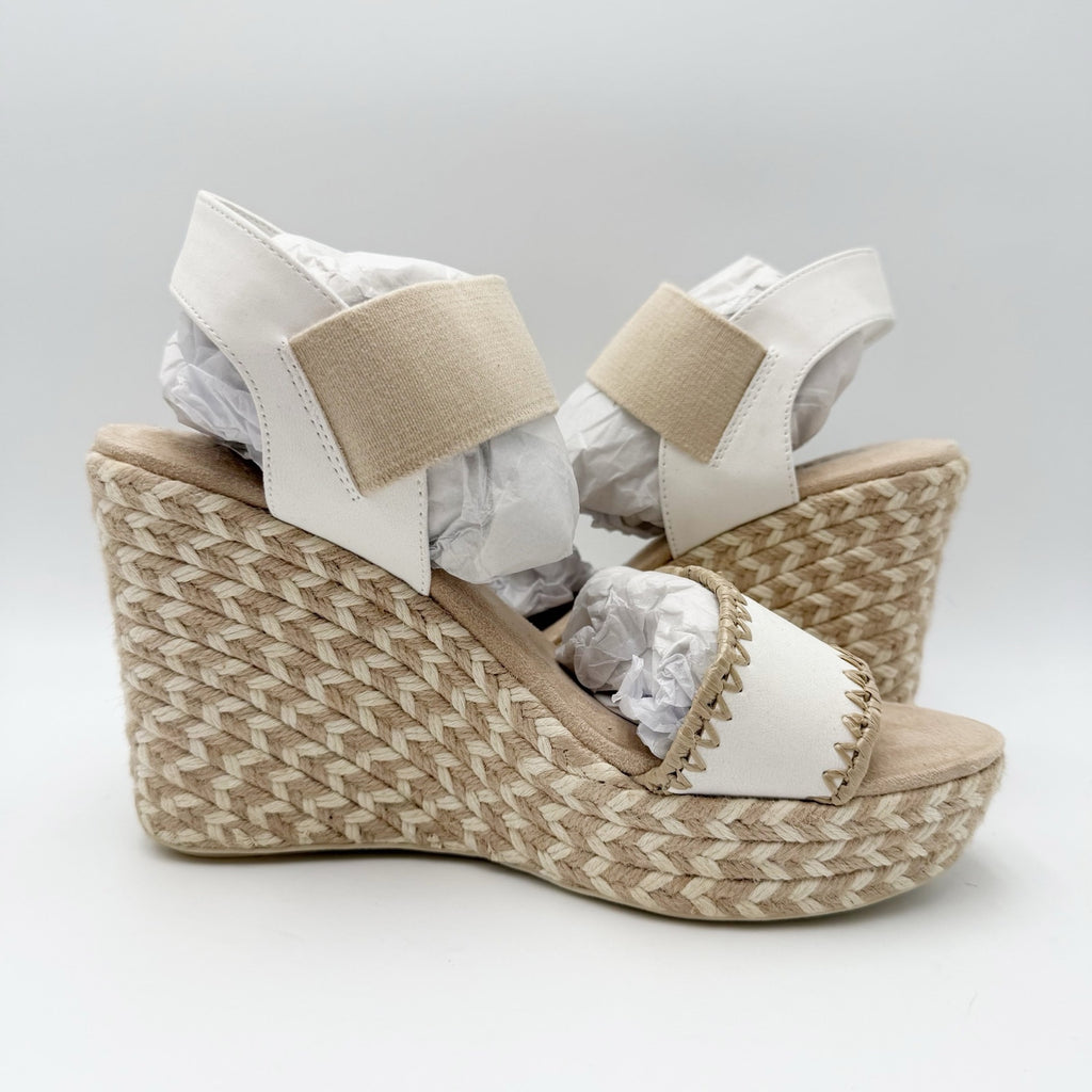 MIA Womens Gracce Espadrille Wedge Sandals Size 9 Beige White Vegan Leather NWOB