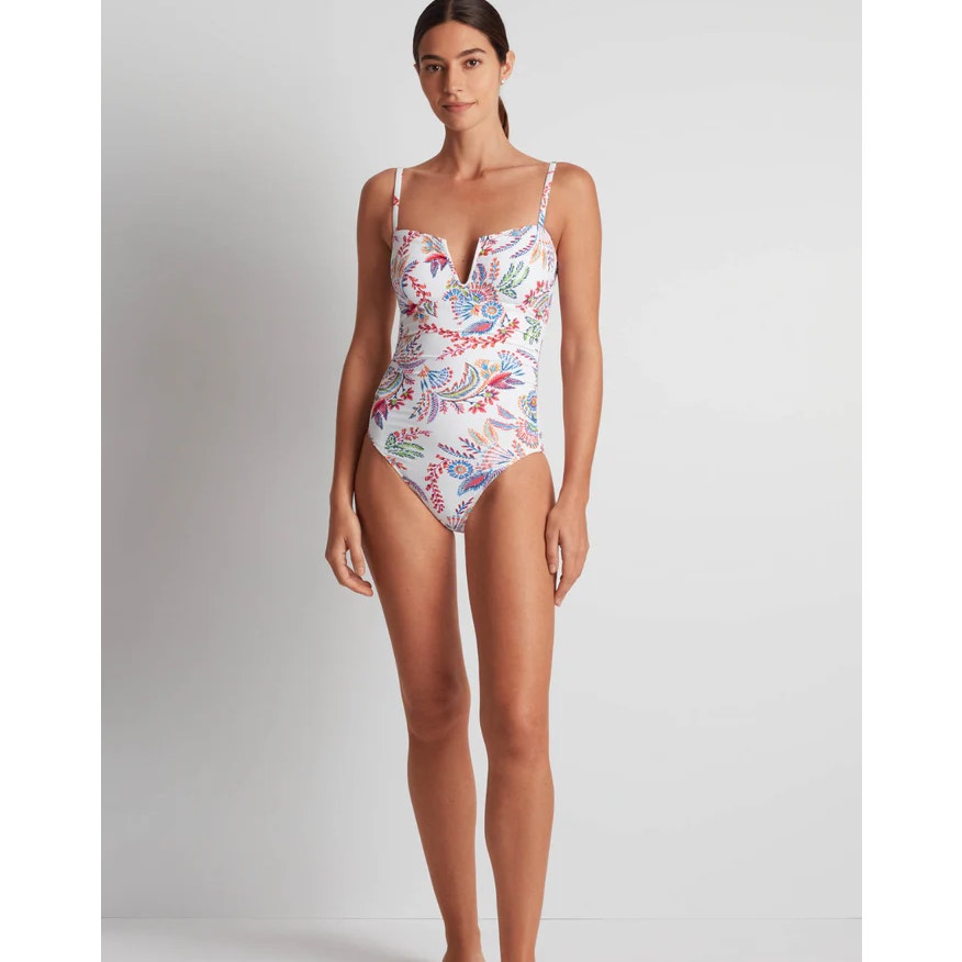 LAUREN RALPH LAUREN Fleurette Floral One Piece Swimsuit 10 White Floral NWT