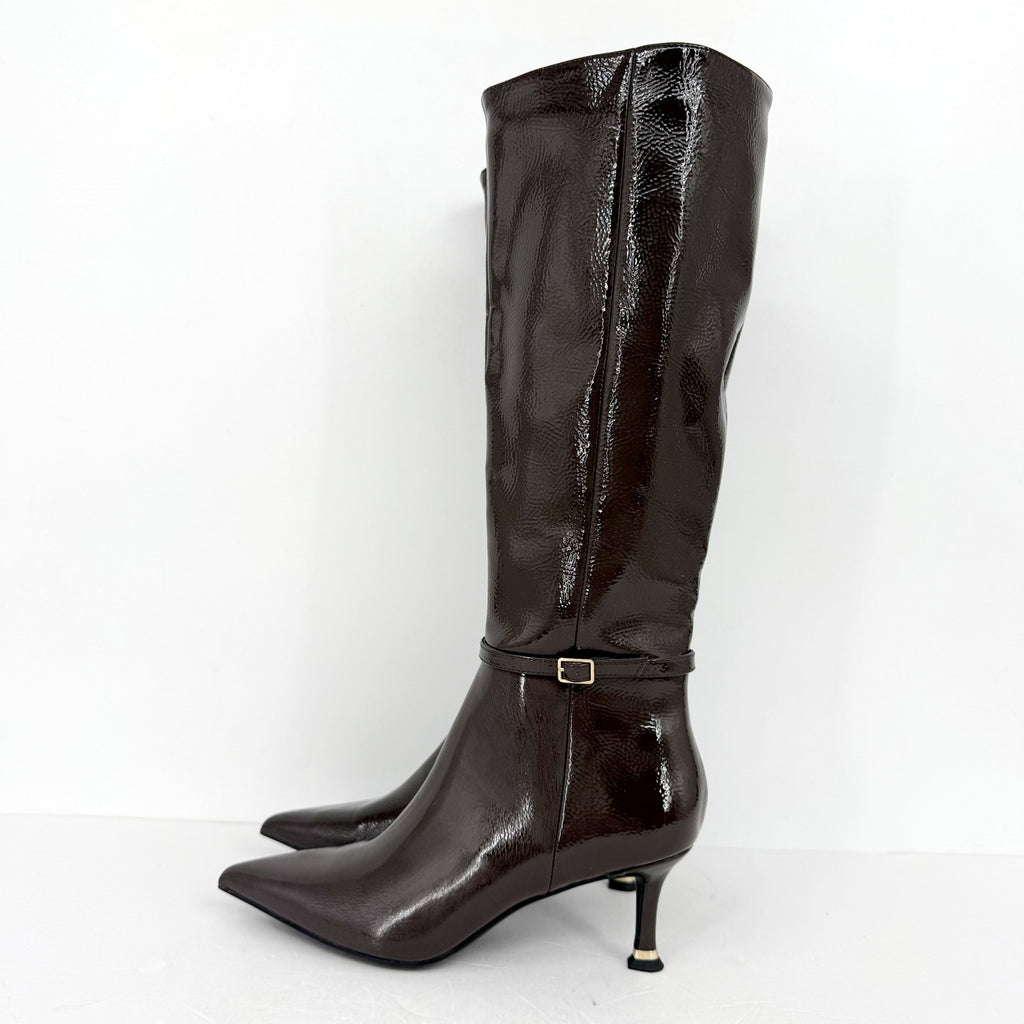Kenneth Cole New York Women Utah Knee High Boots US 6 Brown Patent Leather NWOB
