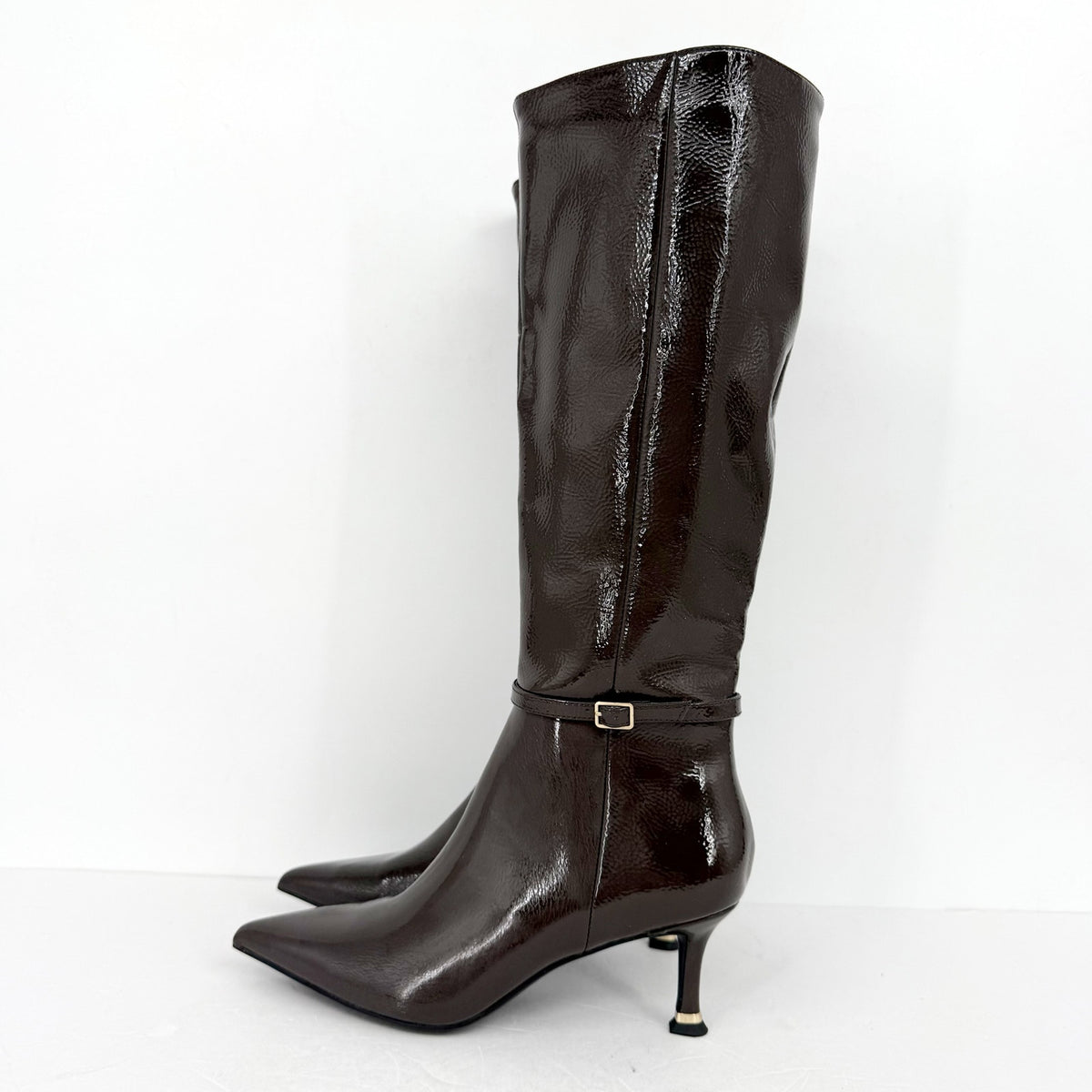Kenneth Cole New York Women Utah Knee High Boots US 6 Brown Patent Leather NWOB
