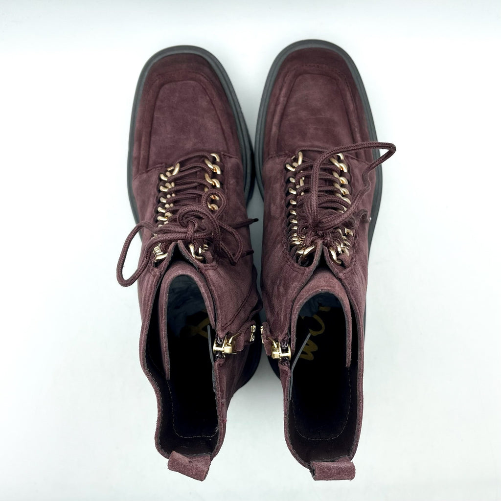 Sam Edelman Womens Lovrin Platform Combat Boots Size 8 Red Burgundy Suede NWOB