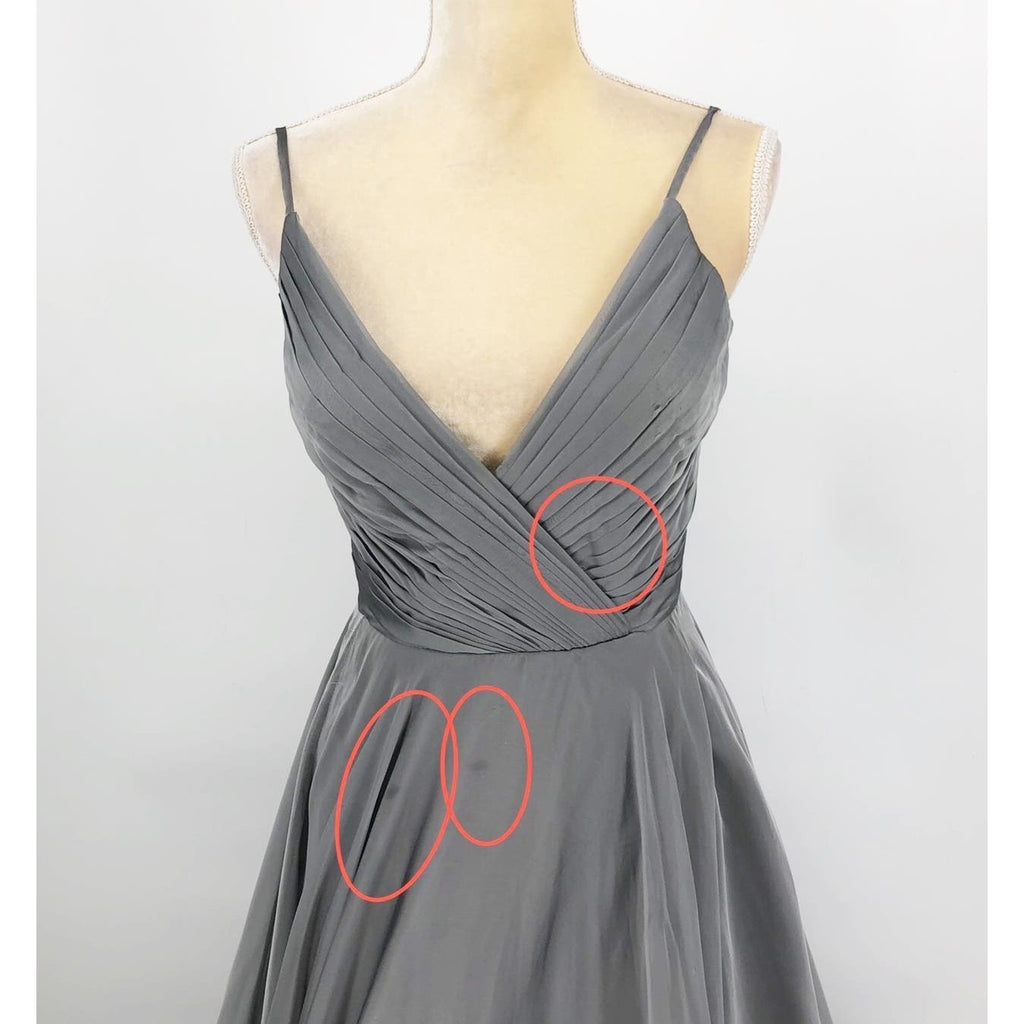 La Femme Womens Chiffon A Line Prom Dress 2 Silver Pleated Formal NWT FLAWS