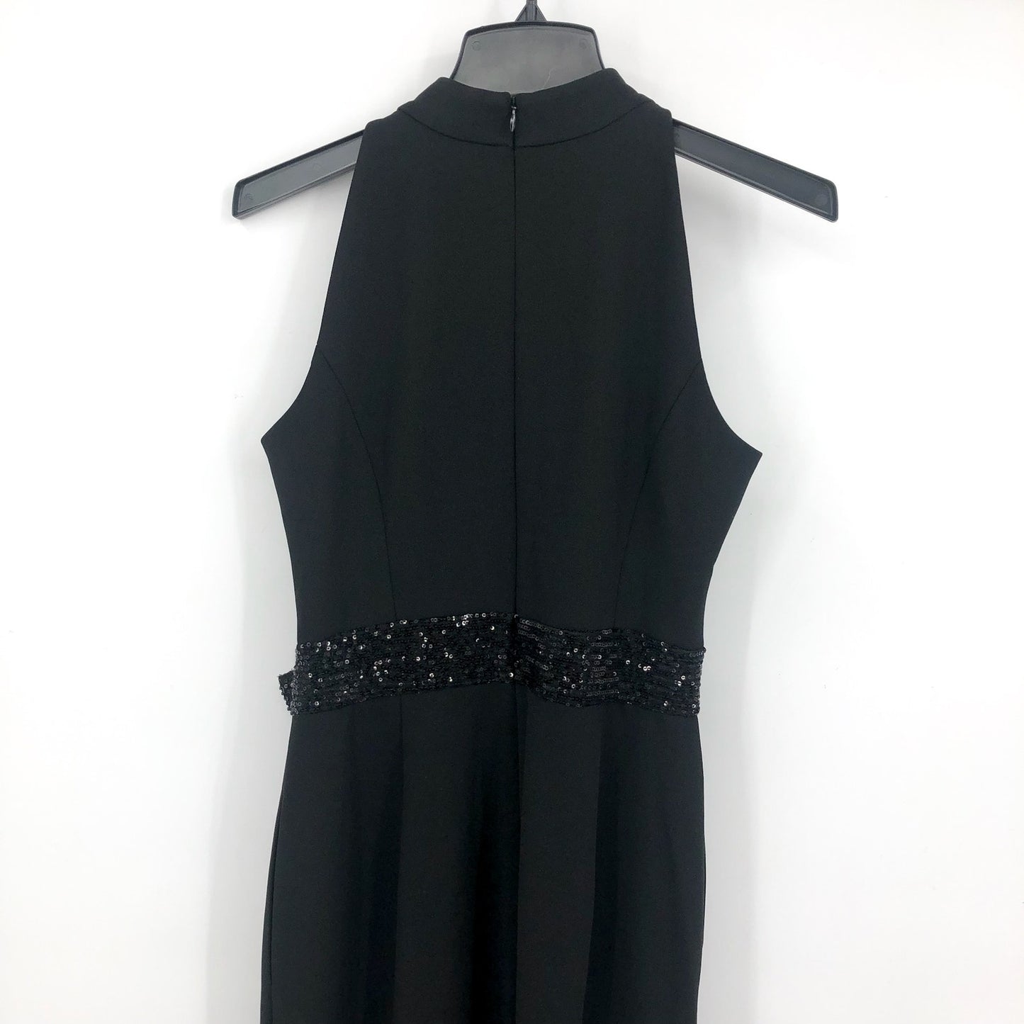 ELIZA J Sequin Bow Detail Sleeveless Jumpsuit In Black Size 6 Halter Neck NWT