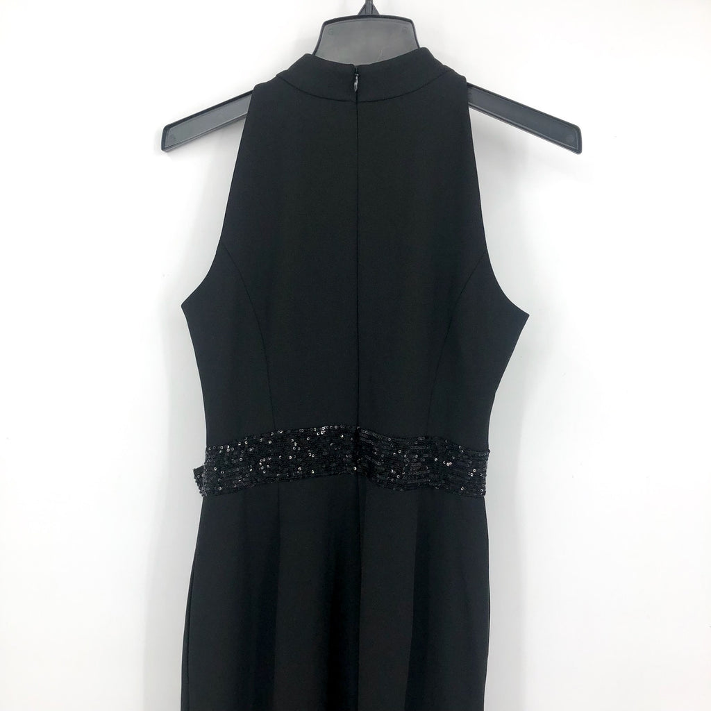 ELIZA J Sequin Bow Detail Sleeveless Jumpsuit SIZE 6 Black Tie Neck NWT