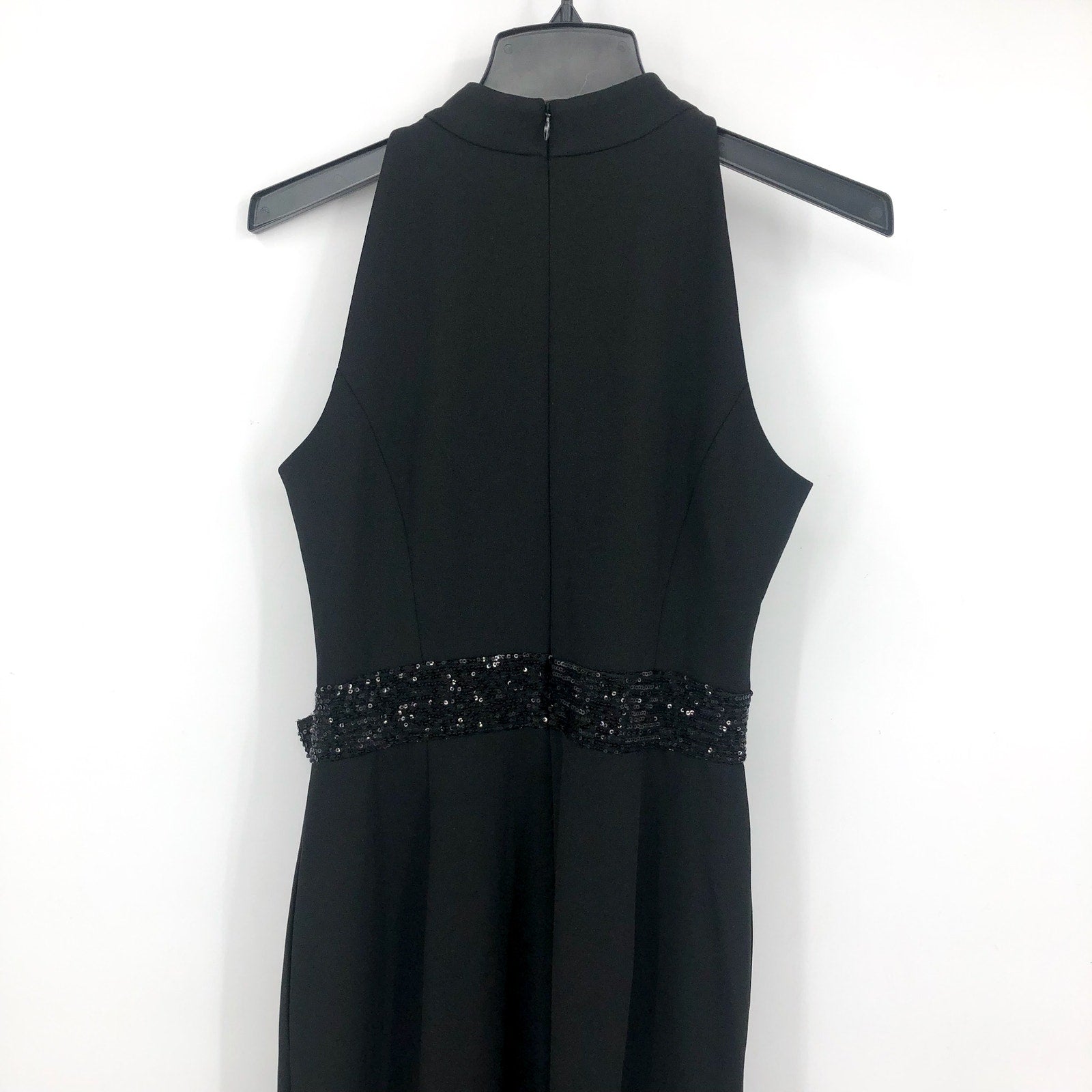 ELIZA J Sequin Bow Detail Sleeveless Jumpsuit SIZE 6 Black Tie Neck NWT