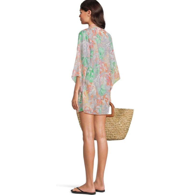 BECCA Women's Coral Reef Swim Cover Up M- L Pink Multi Sheer Chiffon Tunic NWT