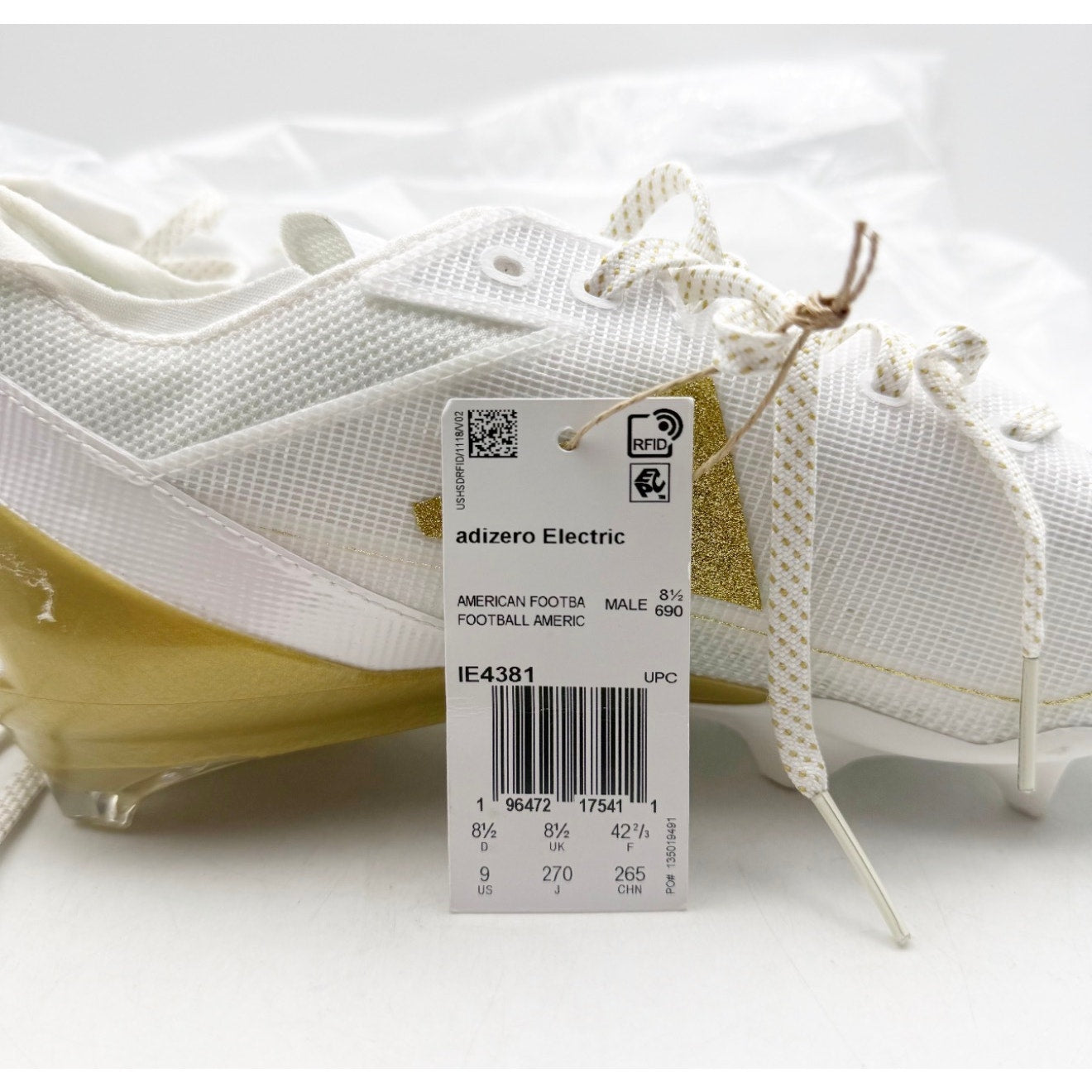 Adidas Mens Adizero Electric Football Cleats Size 9 White Gold IE4381 NWOB