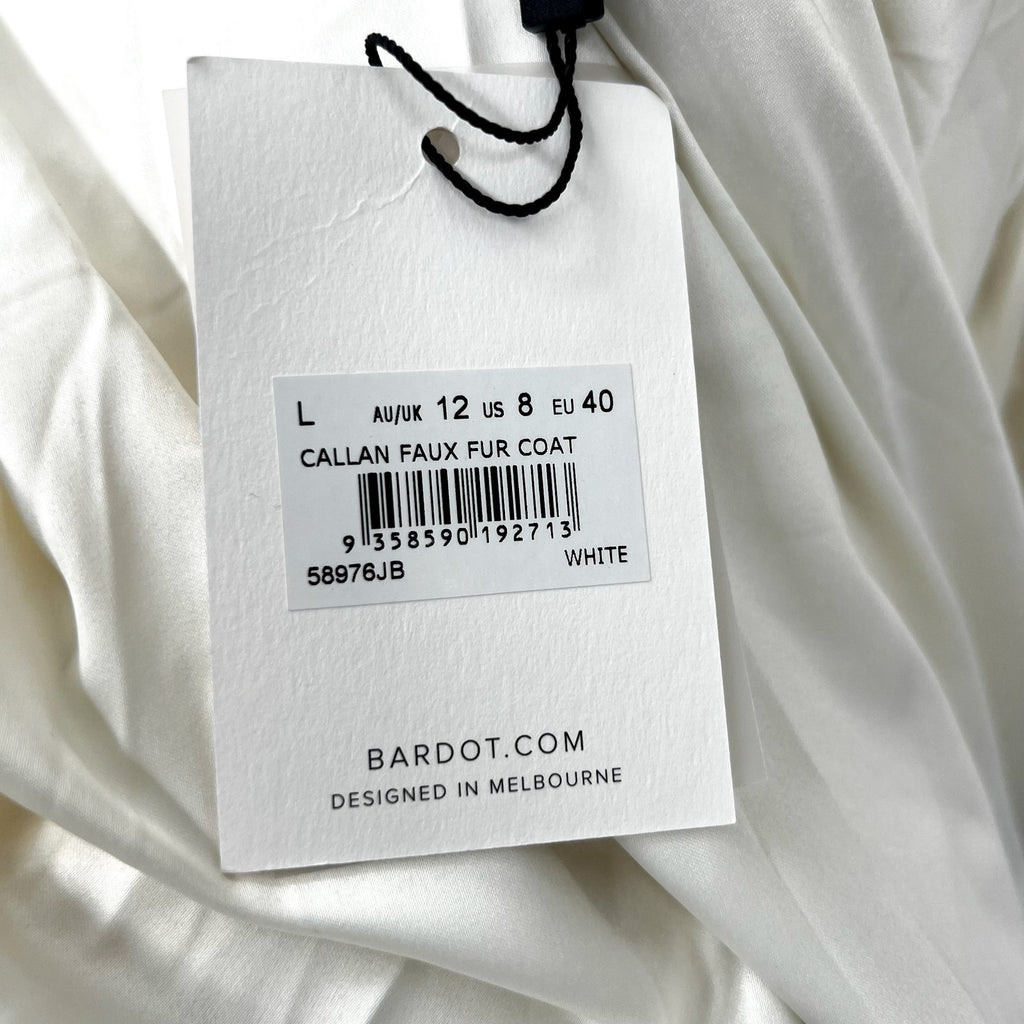 Bardot Womens Callan Faux Fur Jacket Large White Hooded NWT