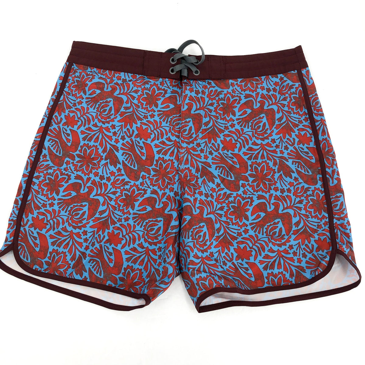 PRANA Men's Vintage Board Short Size 36 Blue Red Rust Flora Fauna 6" Inseam NWT