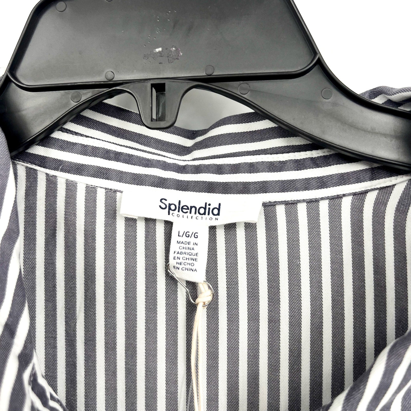 SPLENDID COLLECTION Ella Stripe Button Down Shirt Large Gray White NWT
