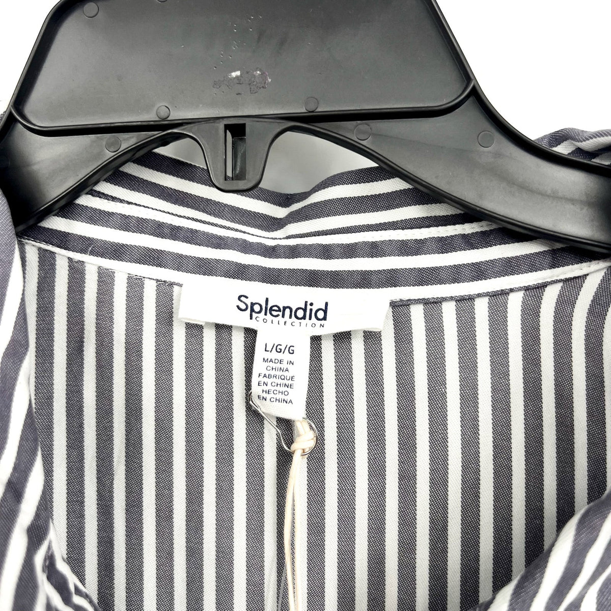 SPLENDID COLLECTION Ella Stripe Button Down Shirt Large Gray White NWT