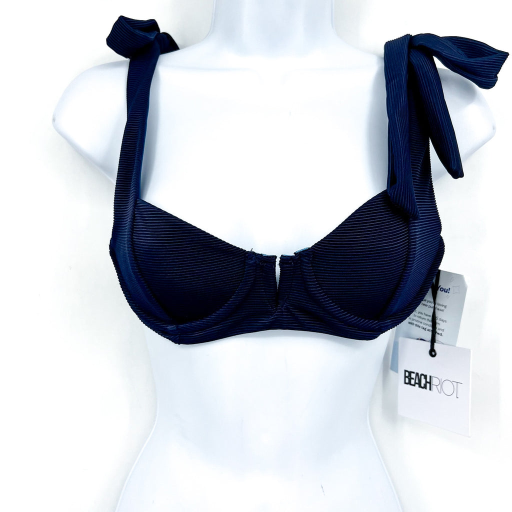 BEACH RIOT Women's Blair Underwired Bikini Top Small Navy Blue Tie Straps NWT