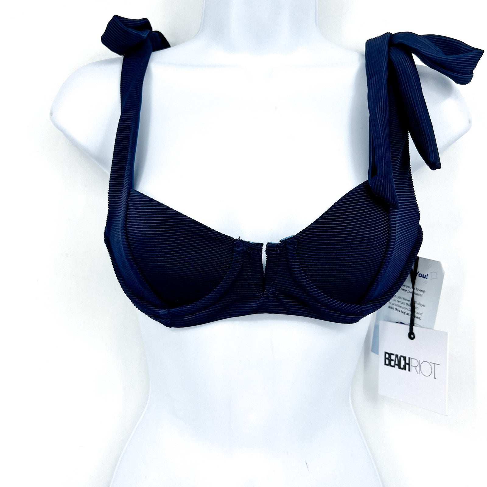 BEACH RIOT Women's Blair Underwired Bikini Top Small Navy Blue Tie Straps NWT
