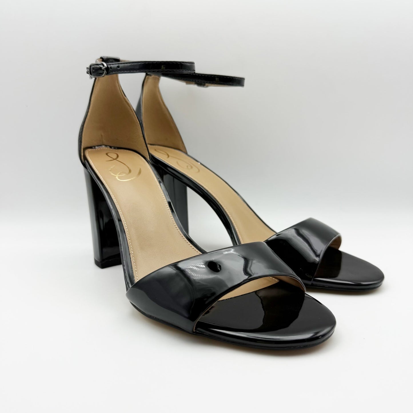 Sam Edelman Womens Robyn Heels US 10 Wide Black Patent Leather Ankle Strap NIB